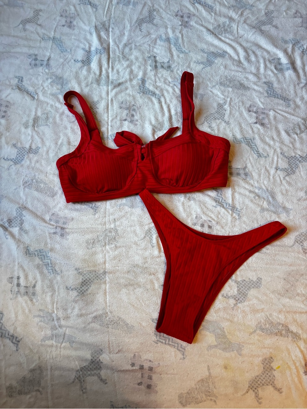 Amazon Red Ribbed Underwire Bikini Set